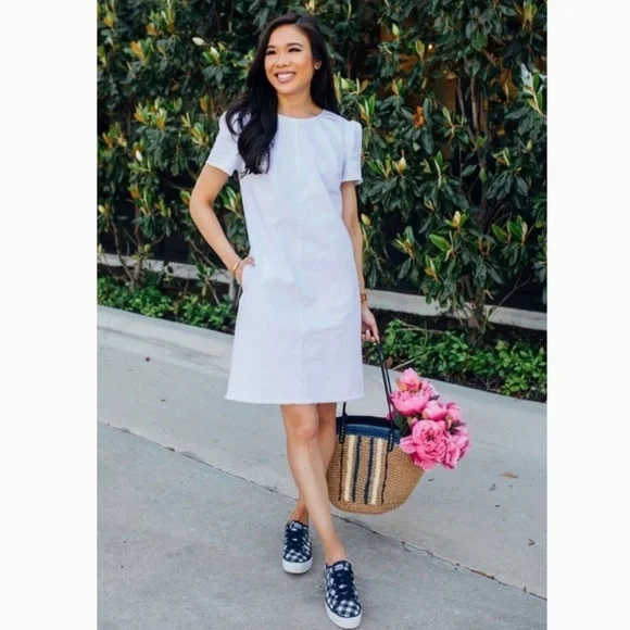 Draper James White Denim Puff Sleeve Shift Dress - Picture 3 of 6